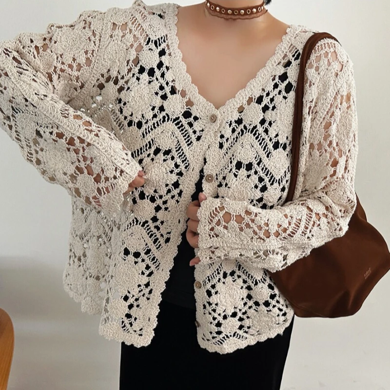 Crochet Top Boho - Embroidered Floral Crochet Top for Women