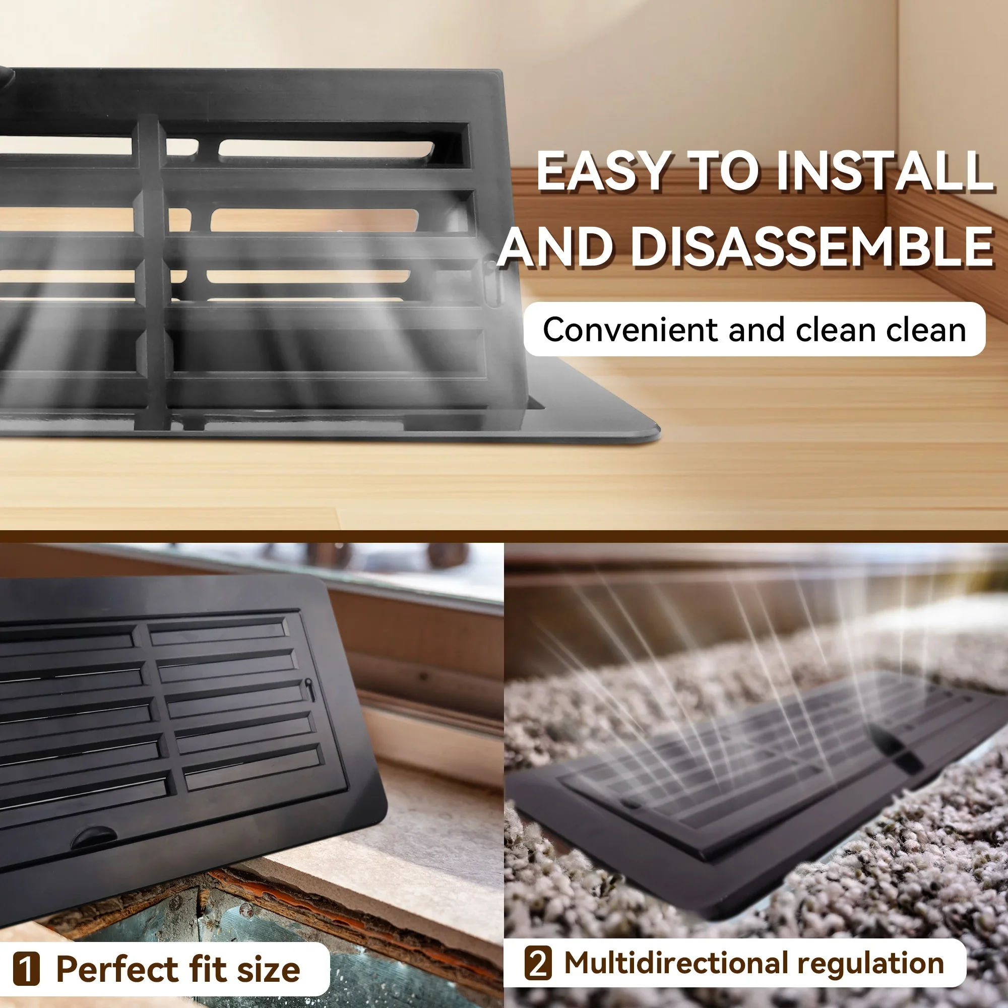 Floor Vent Covers 4 X 10 Inch, Adjustable Air Vent Deflectors for Home Floor, Sidewall, Office or Ceiling Black Floor Register image 4