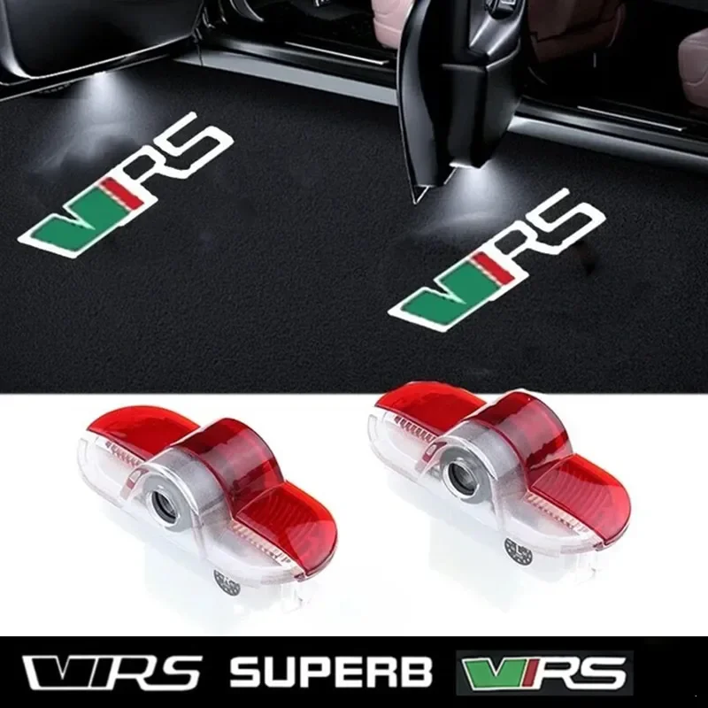 For Skoda VRS Logo Octavia A5 MKII 2006-2013 Emblem Car Door Light Welcome Lamp Wireless Projector Auto Decoration HD LED