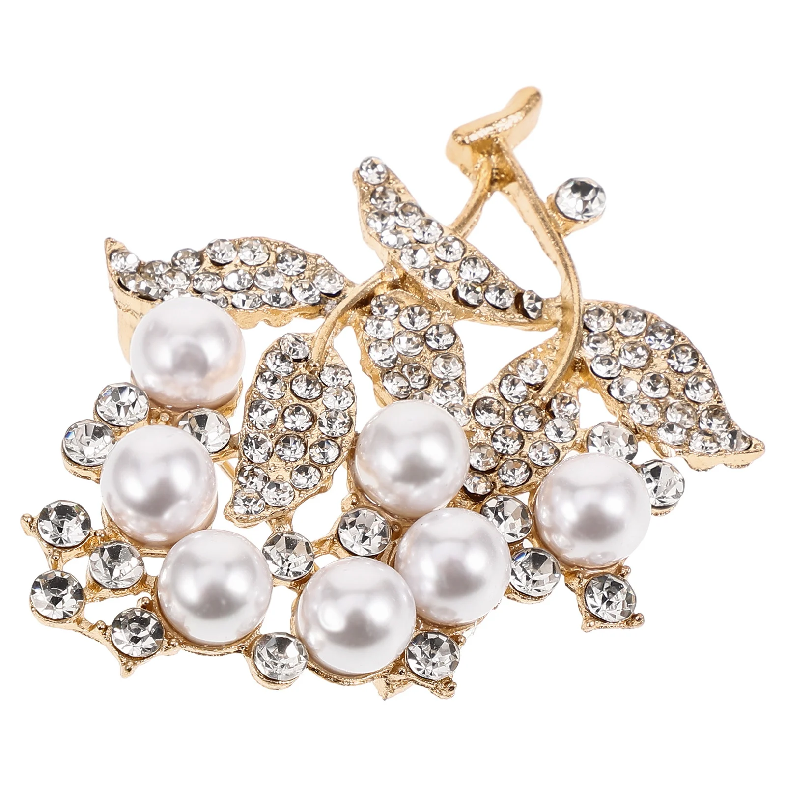 

Leaf Shaped Brooch Imitation Pearl Rhinestone Inlaid Alloy Vintage Style Clothes Pin Lapel Pin Women Brooch for Suits Hats