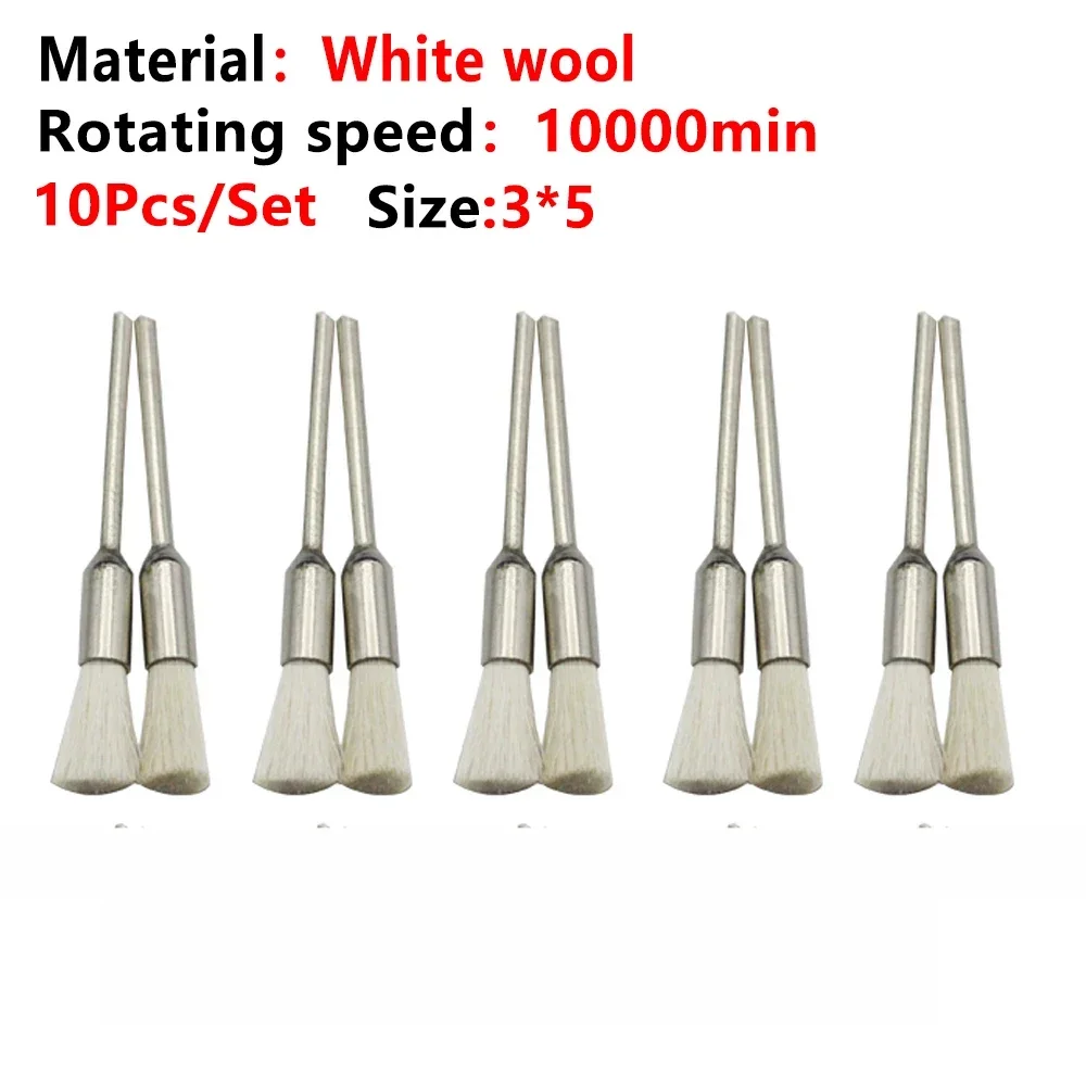 10Pcs/Bag 2.35mm Polishing Brush Wheel Dental Laboratory Lab Materials Soft White Goat Hair Rotary Tools Low Speed HP Shank Buff