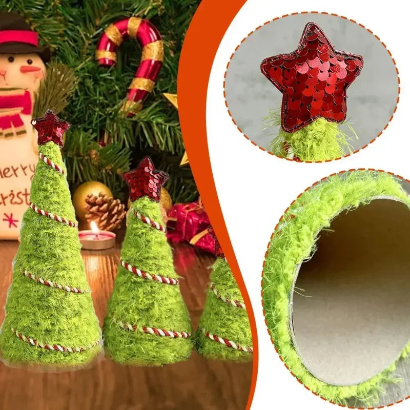 Plush Mini Christmas Tree Decor Green Furry Fabric Decor For Holiday Home Decor Xmas Party Fireplace Props For Christmas Tree