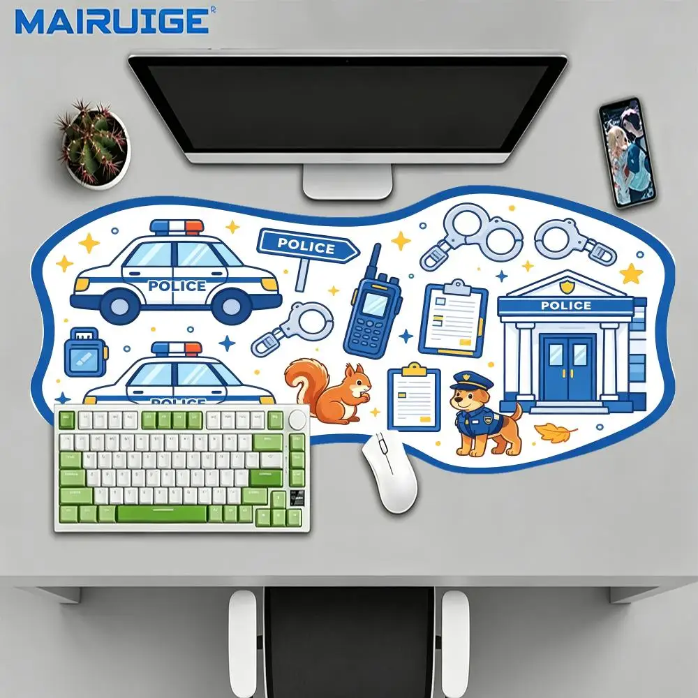 Creative Police Sticker Style Mouse Pad Precision Tracking Thick Rubber Special Shaped For Kids Desk