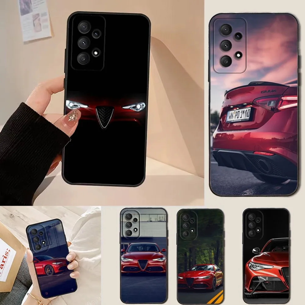

A- Alfa-es Cool R-Romeo Car Phone Case For Samsung Galaxy A13,A21s,A22,A31,A32,A52,A53,A71,A80,Soft Black Shell