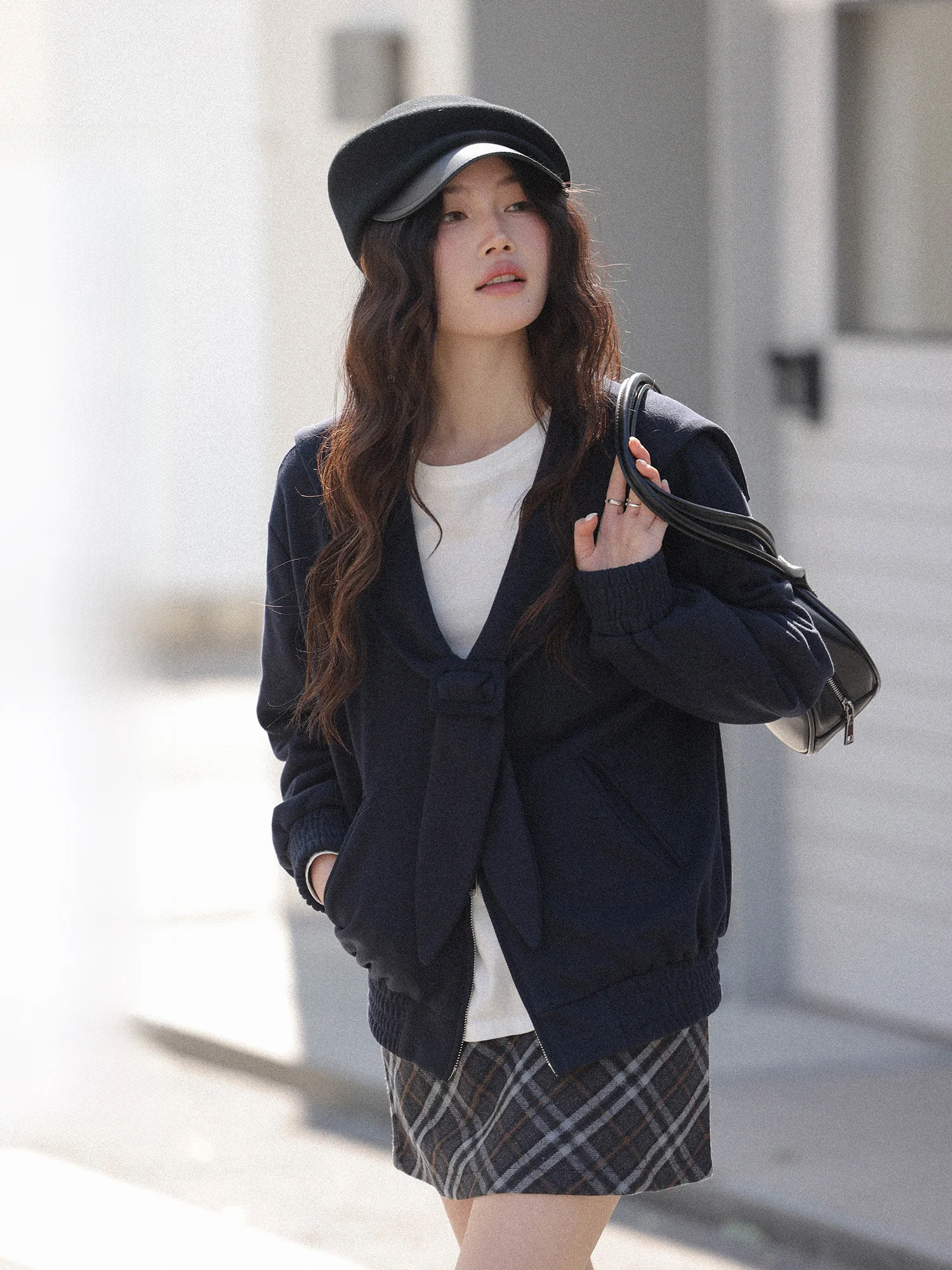 

Naval Collar Zipper Jaet Women's Casual Sle Loose Fit ort Length Long Sve Blue Outerwear Spring 2026 New Korean Trend