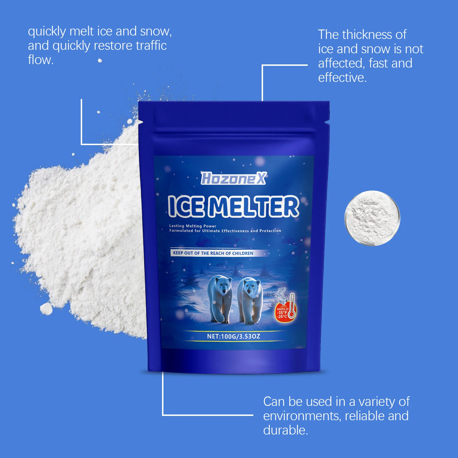 Ice Melter - Winter Fast-Acting Snow & Ice Remover, Concrete-Safe Low-Temperature Outdoor Snow & Ice Melting Agent