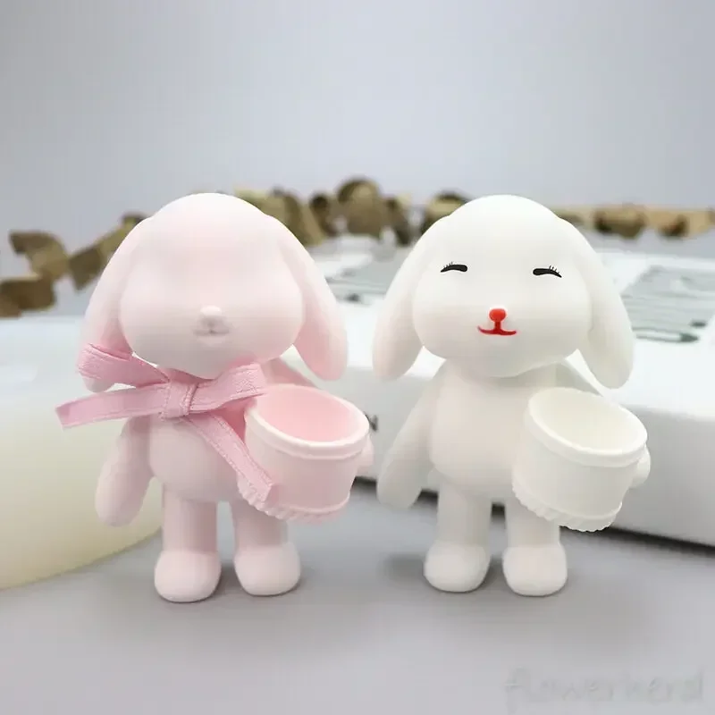 2026 diy silicone mold rabbit hold bucket ornament gypsum bunny flower holder car decoration resin craft making handicrafts tool