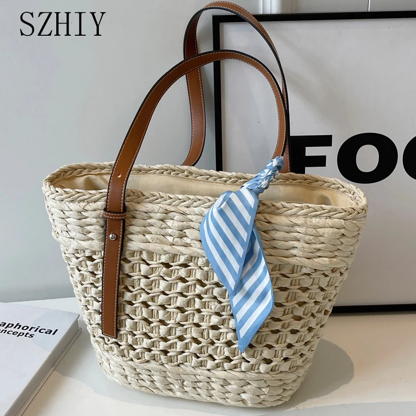 

High End Handbag Women Straw Woven Bag Designer Large Capacity Underarm Bag 2024 New Beach Bohemian Scarf Minimalist Pocket Hot