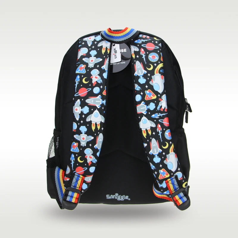 Saco de Escola Infantil Original, Foguete Astronauta Preto Suprimentos, Mochila de Nome do Menino, 4 a 7 Anos, 14"