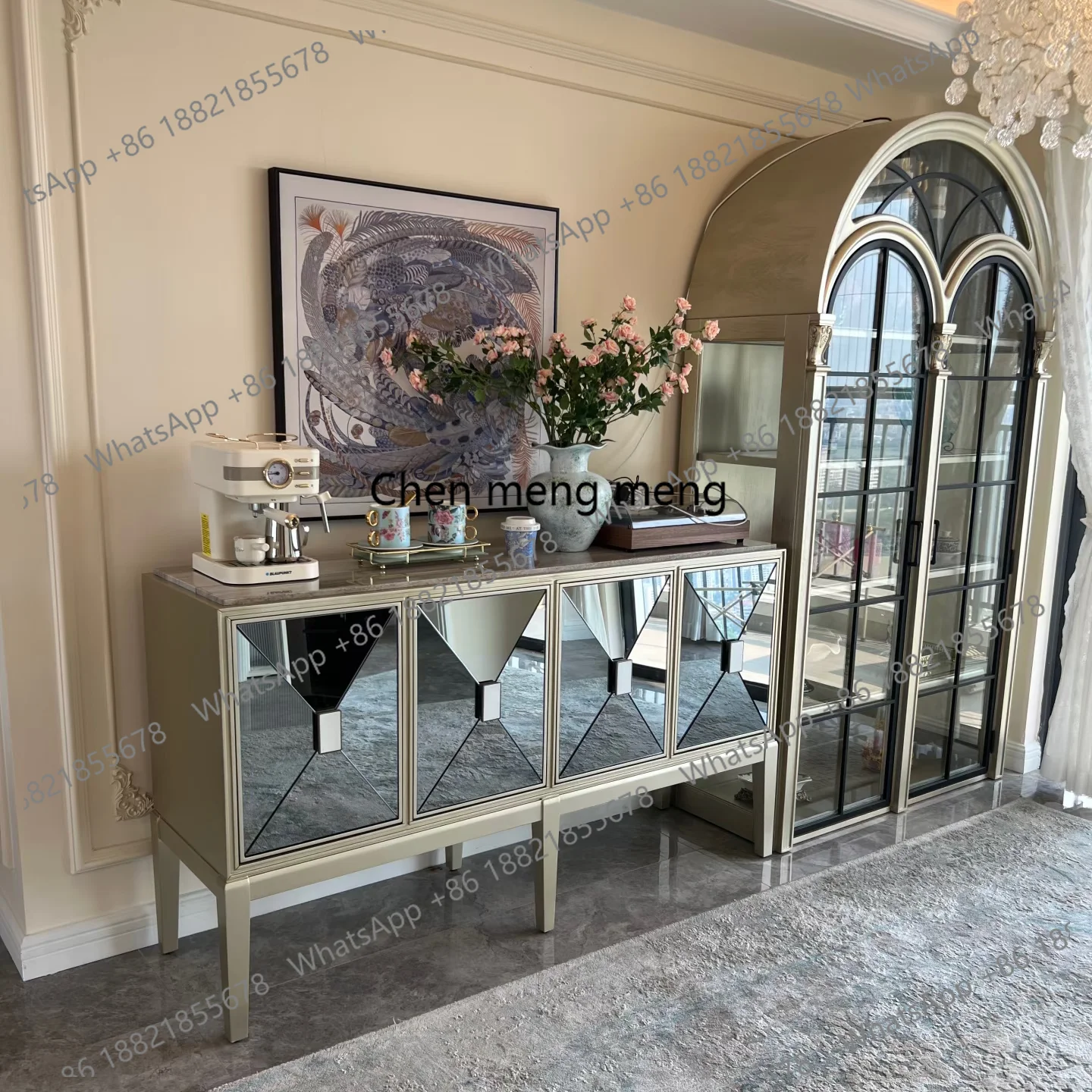 

American light luxury solid wood entrance cabinet French retro old entrance mirror cabinet entrance cabinet