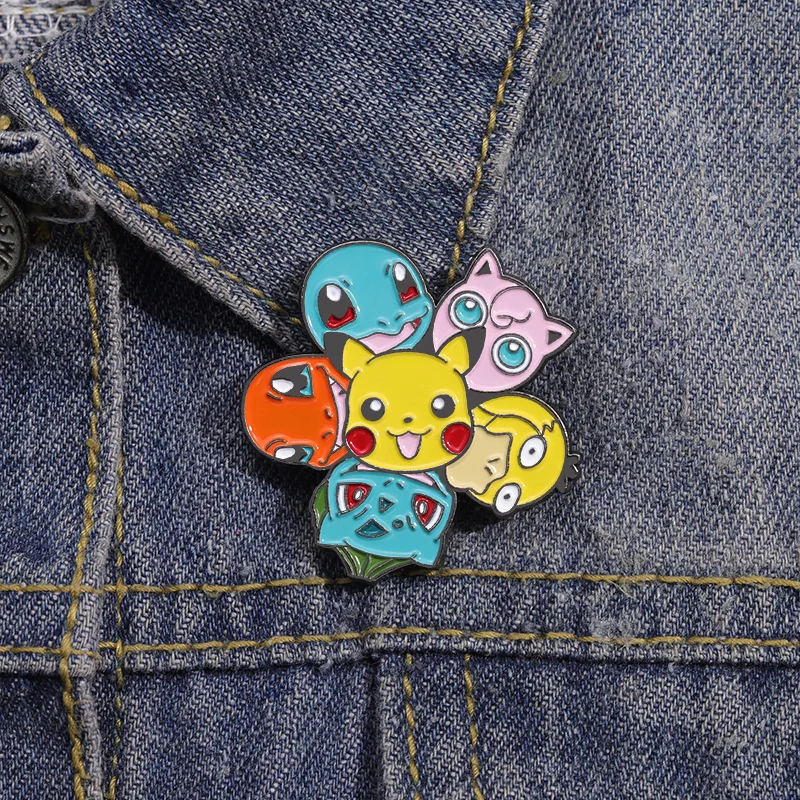 38 style Pikachu Pokemon Brooch Anime Figures Gengar Psyduck Squirtle Togepi Bulbasaur Enamel Lapel Pin Badges on Backpack