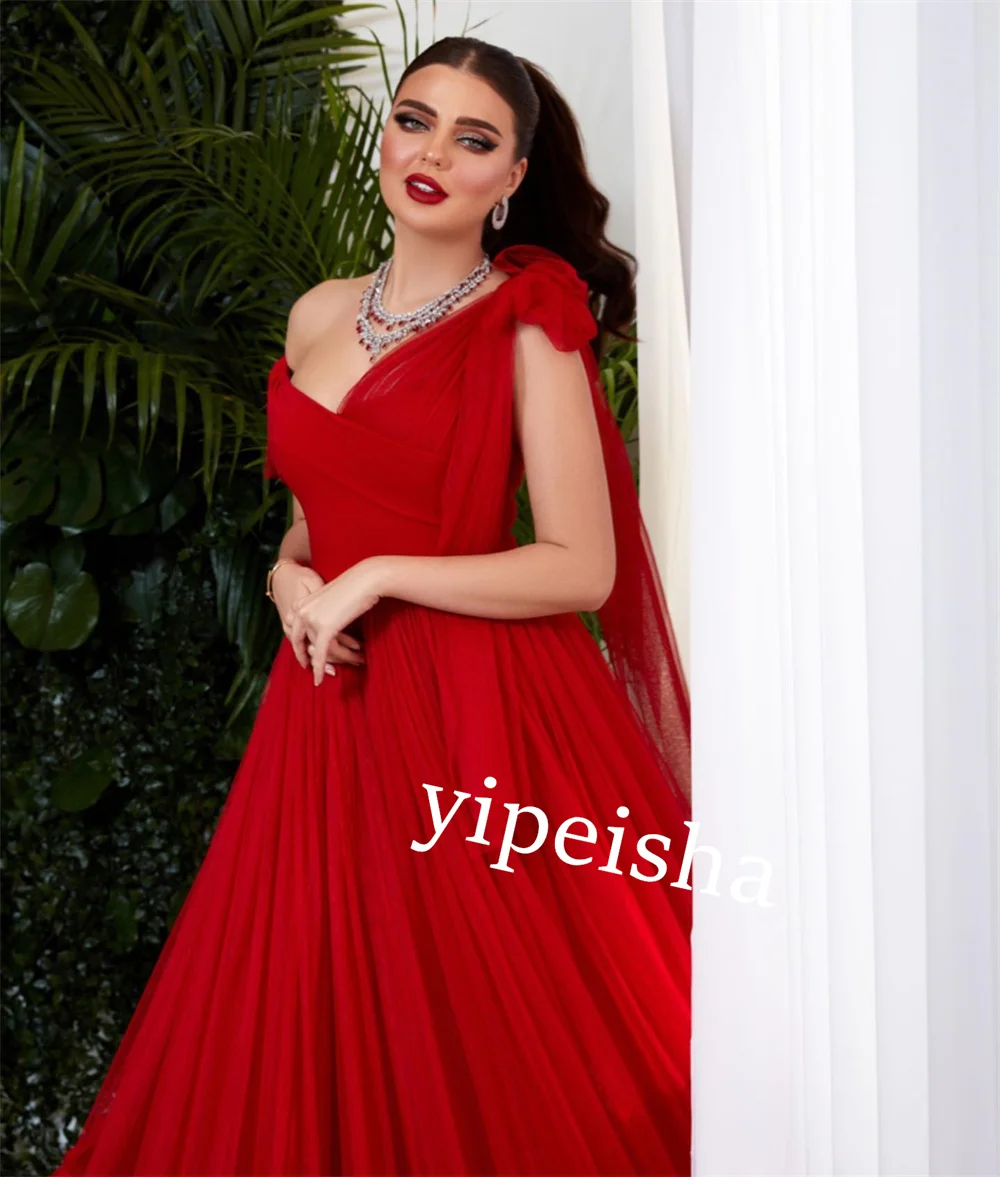 Jiayigong-vestido Midi plisado de red para mujer, traje de celebridad con cuello en V, a medida, Arabia Saudita