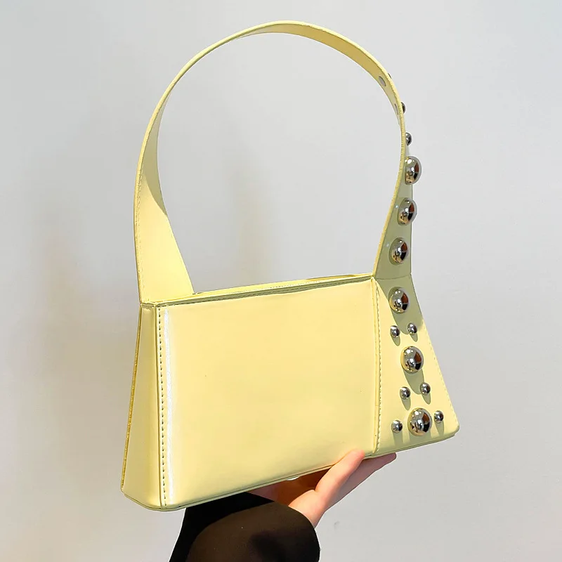 

Luxury Small Shoulder Bag for Women - Stylish Rivet Detail Purse, Trendy Square Underarm Tote, Minimalist Designer Handbag