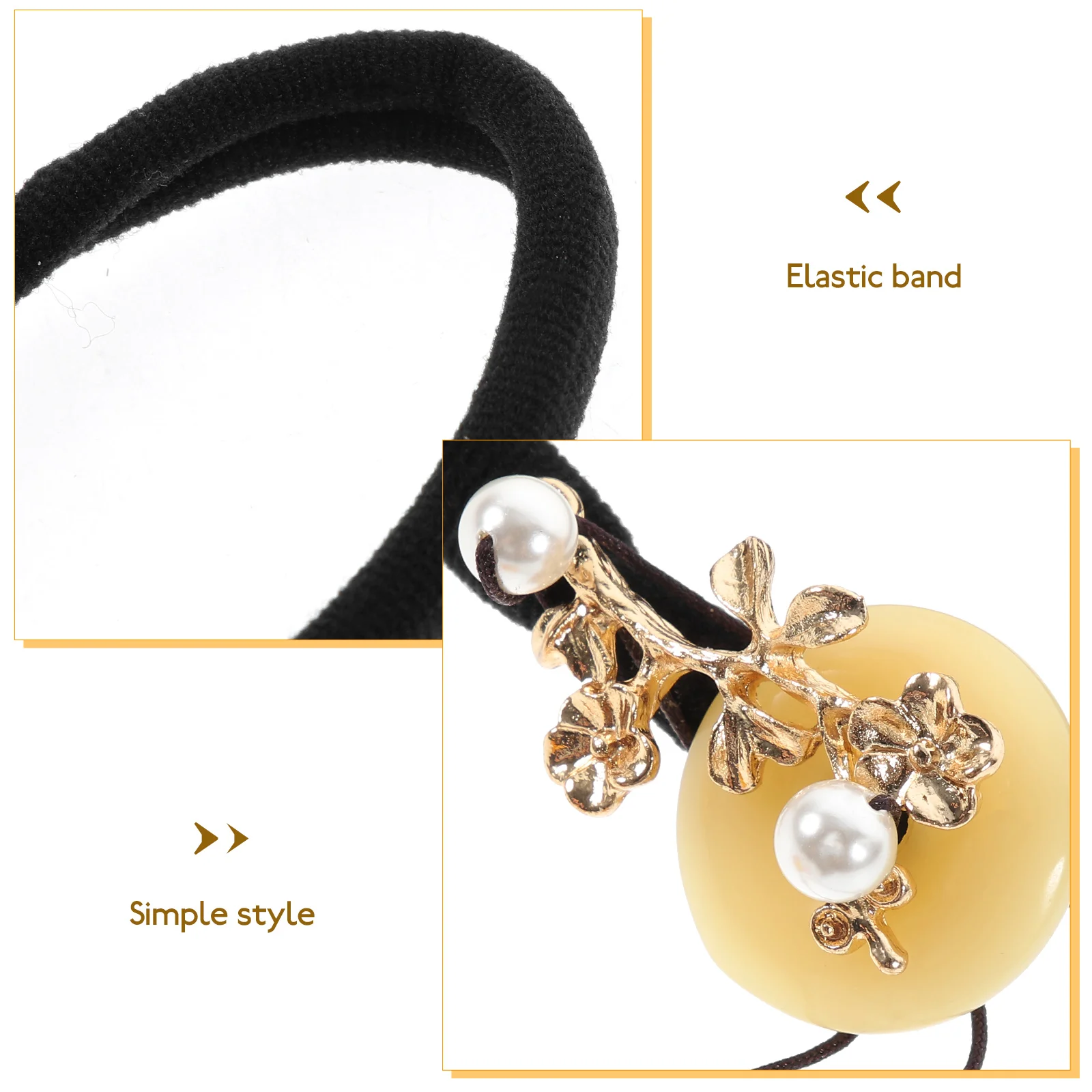 

Elastic Tie Yellow Chalcedony Copper Flower Pearl Beads Vintage Headdress Chinese Style Hair Rope Hair Bun Rubber Band Suitable