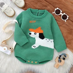 Infant Baby Bodysuits Knitted Newborn Girl Boy Jumpsuit Long Sleeve Autumn Kid Green Clothing Fashion Cute Dog 0-18M Tops Romper