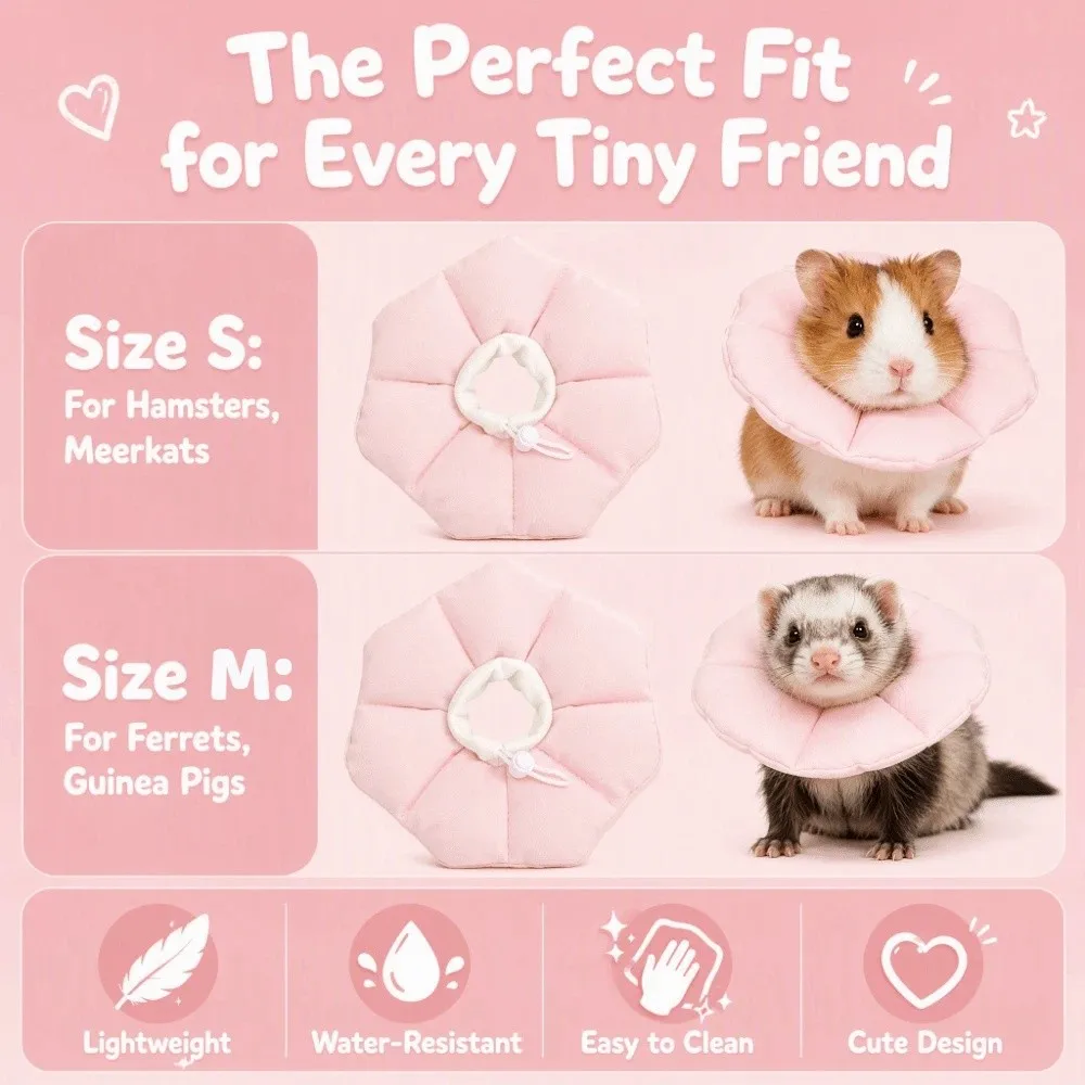 Adjustable Ferret Squirrel Recovery Collar Soft Drawstring Small Pet Elizabeth Collar Flower Shape Comfortable