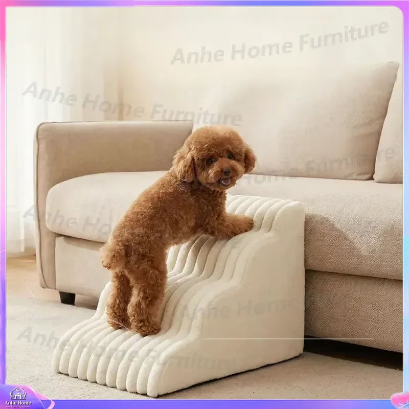 Pet Stairs for Dogs Removable Suede Cover Non Slip Foam Filled Breathable Solid Pattern Dog Steps Ramp for Small Medium Pets