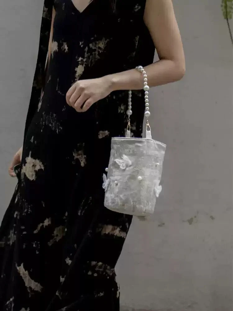 

2025 New Niche Single Shoulder Crossbody Bags New Chinese Style Pearl Small Bucket Bag