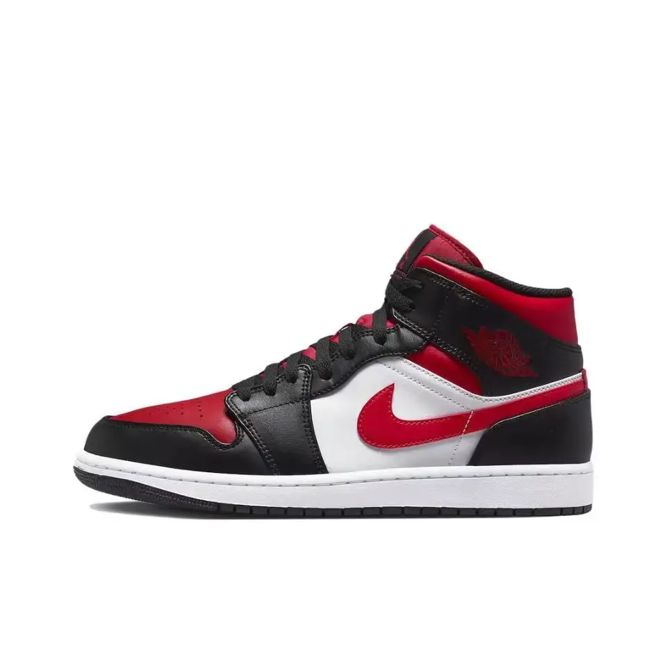 Nike Original Air Jordan 1 Mid Mens Retro Classic Basketball Sneakers Classic Black and Red Colorway