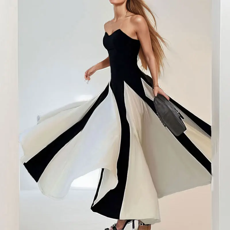 

Women's Swing A-Line Dress Sexy Halter Maxi Long Dresses Fashion Beach Sundress Slim Sleeveless Ruffles Bodycon Dress Party Gown