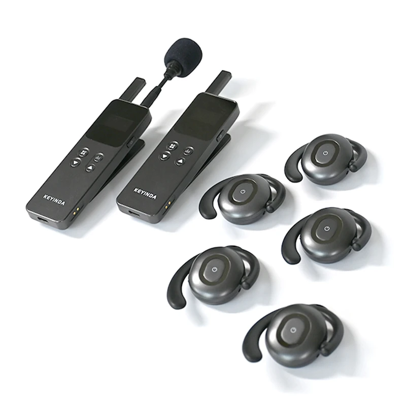 Long Range 4G Wireless Earphone Audio Tour Guide System Walkie-Talkie With Charging Box Ear Hook For Conference 50km Talk Range