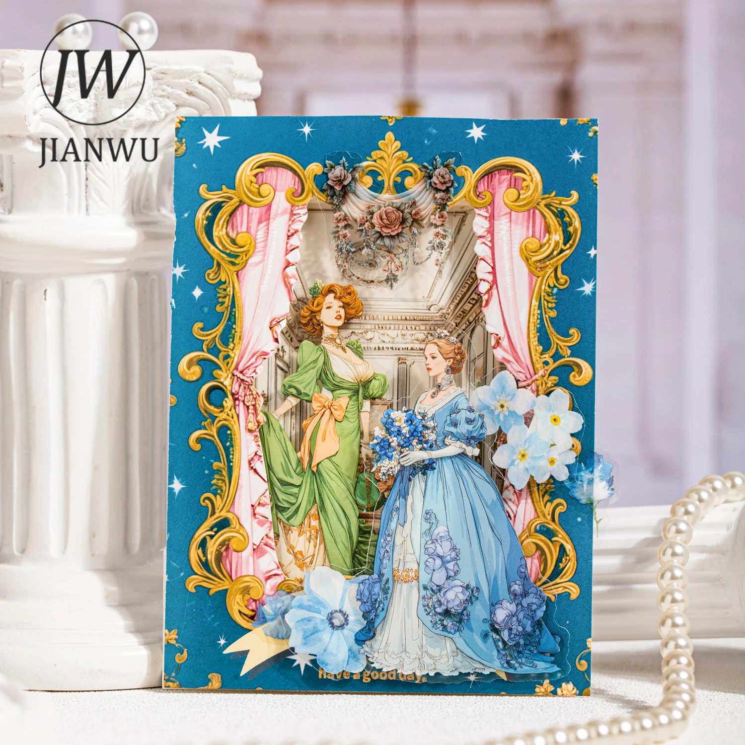 JIANWU Rococo Banquet Series Vintage Character Landscape Material Collage PET Sticker Creative DIY Journal Stationery view 4