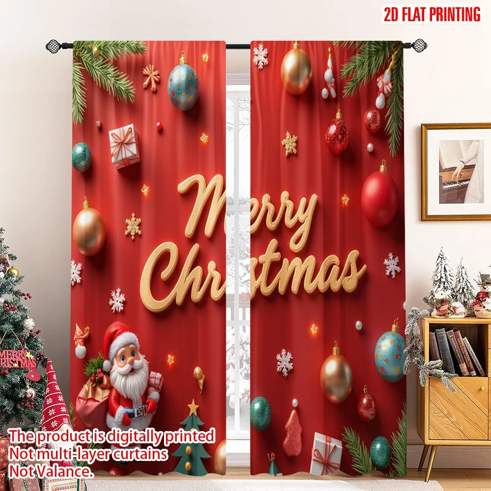 

2pcs 2D flat printing Merry Christmas Popular Curtains Merry Christmas Gifts Santa Polyester Without Electricity Birthday Party