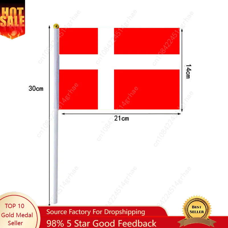 Denmark Hand Waving Flag Danes Flag Small Mini Hand Held Flags 10 Pcs 14x21cm  Sporting Event Support Handheld Flag