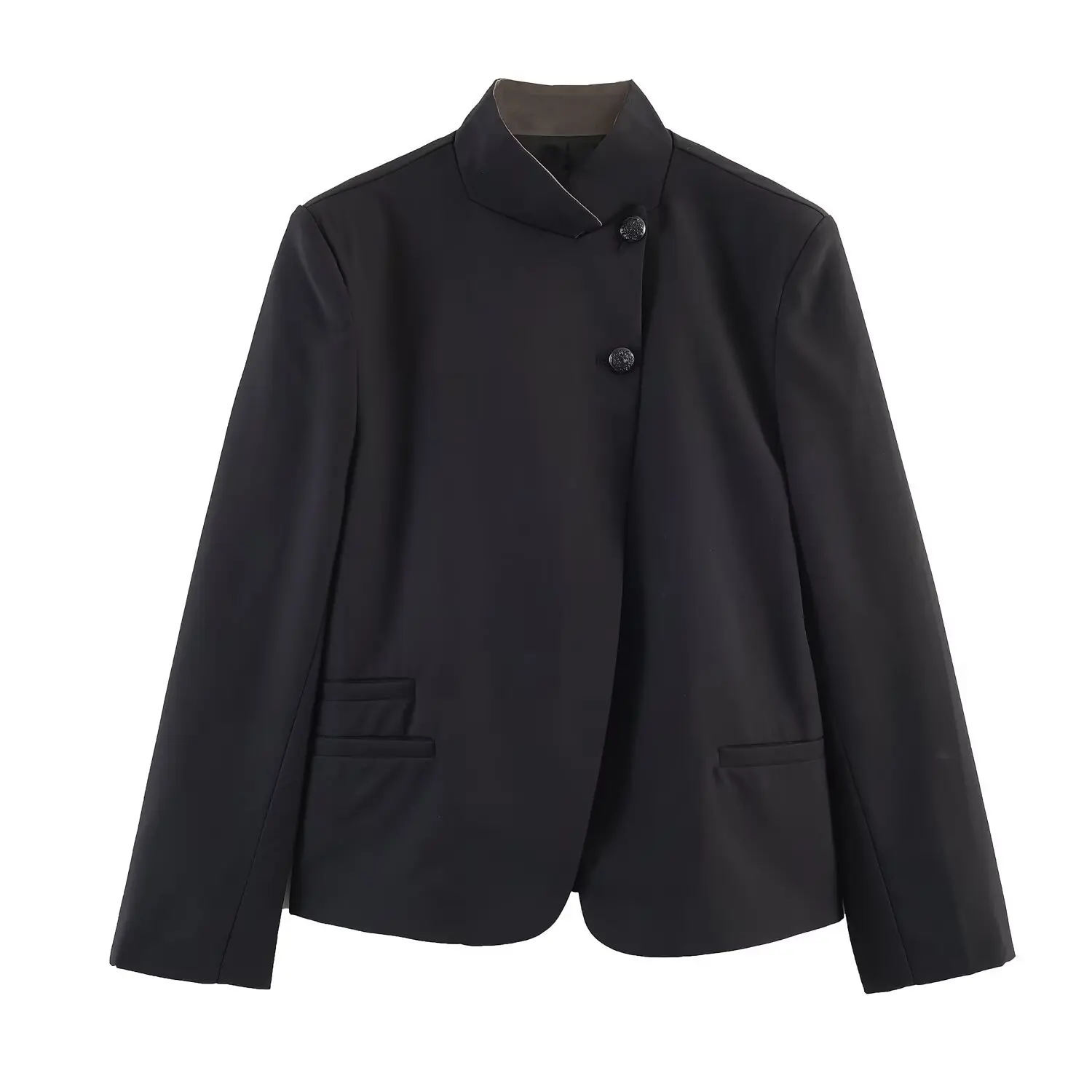 Fashionable High Collar Button Detail Suit Jacket Wide Leg Pants Set Women's Cross-Border Clothing Casual Pure Color Organic ...