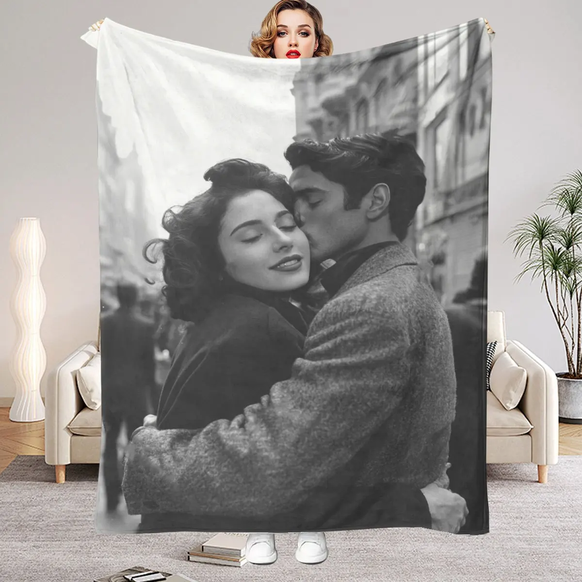 1 pieza de manta fotográfica personalizada DIY para amantes Productos de manta de franela - Fotos cálidas personalizadas, suave y cálida, adecuada para sofá, cama, oficina, automóvil y viajes al aire libre - Regalos para hombres y mujeres en todas las estaciones