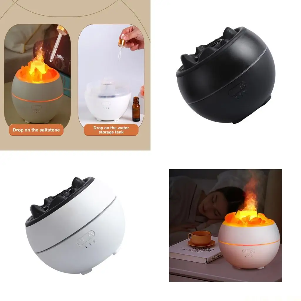 J0MA Cracked Salt Stone Scent Diffuser Humidifier Air Purifier 360ml Capacity Quiet Operation Flame Scent for Bedroom Car