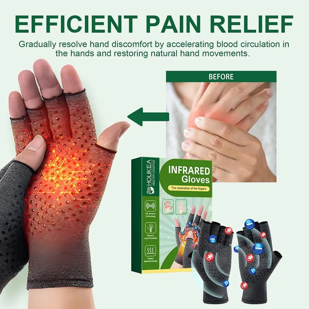 Arthritis Gloves for Men Women Copper Compression Therapy, Half-Finger Design Wrist Stabilizer for Swollen Stiff Hands