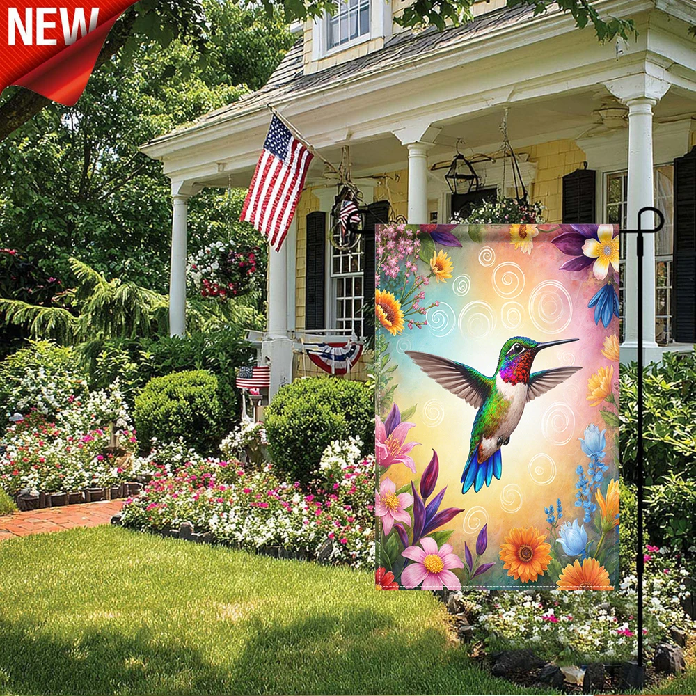 

1PC, Hummingbird Garden Flag Spring Summer Floral Bird Yard Flag Colorful Flower Outdoor Decorative Flag Double Sided Welcome Garden Flag for Patio Lawn Porch Farmhouse Outside Holiday Seasonal Decor Banner