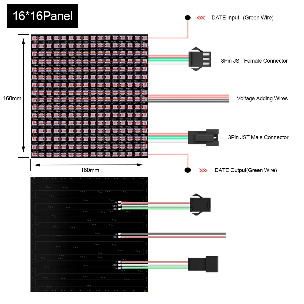 Painel Endereçável Individualmente Flexível Digital LED, WS2812B, Módulo Pixel, Ecrã Matricial, DC5V, 8x8 16x16, 8x32, 1-5 Unidades