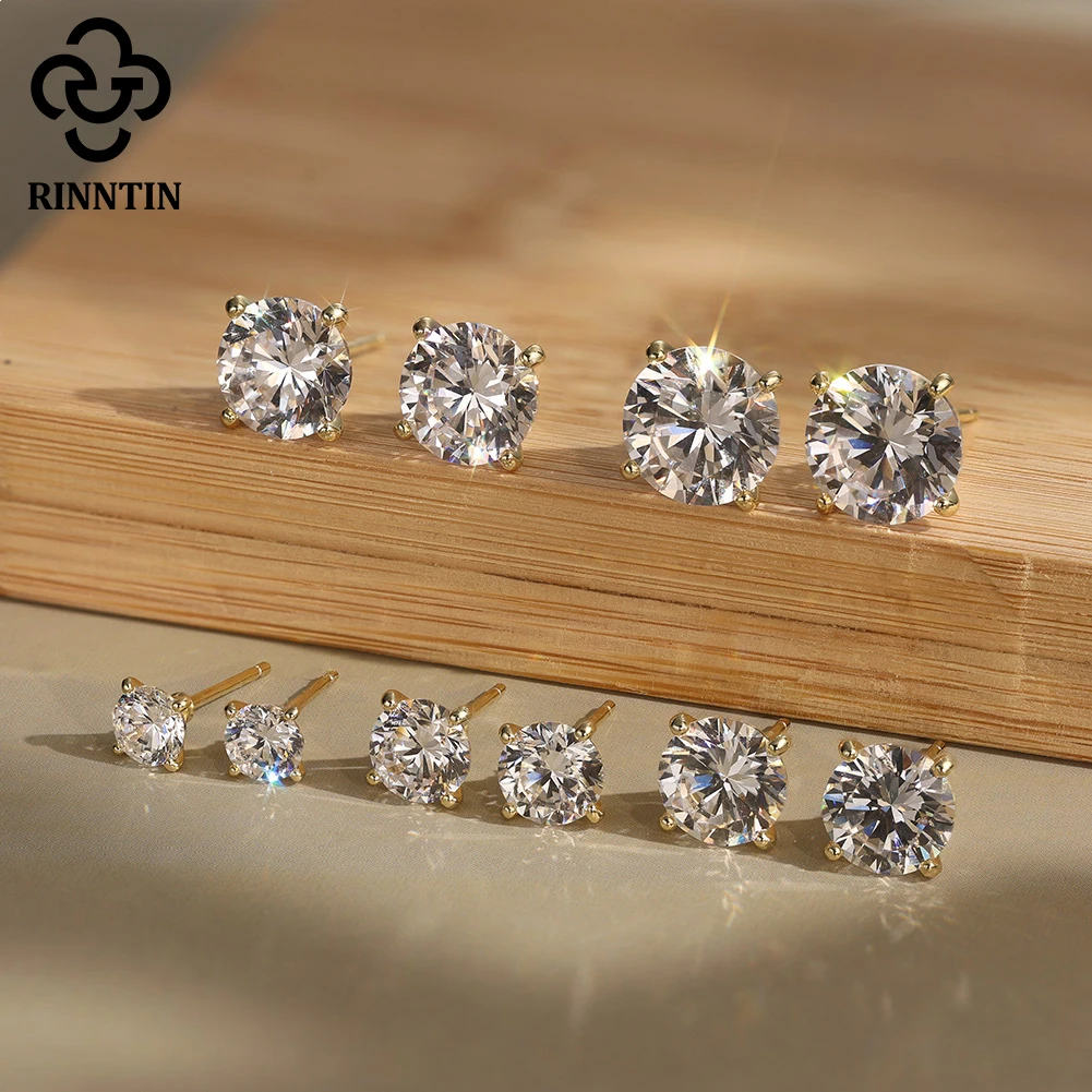 

Rinntin Luxury 0.5-1ct Round Moissanite Diamond Stud Earrings Classic 925 Sterling Silver Earring Jewelry Certificate SMOE04
