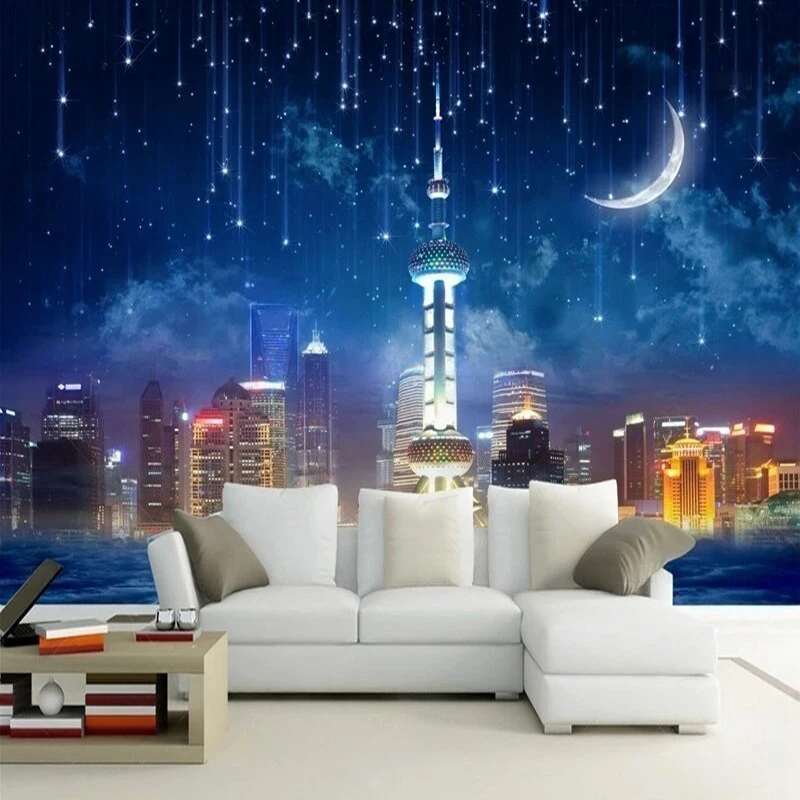 Custom Cartoon City Building Mural Wallpaper, Kids Bedroom & Living Room Sofa Wall Decor, Home Art Background Painting
