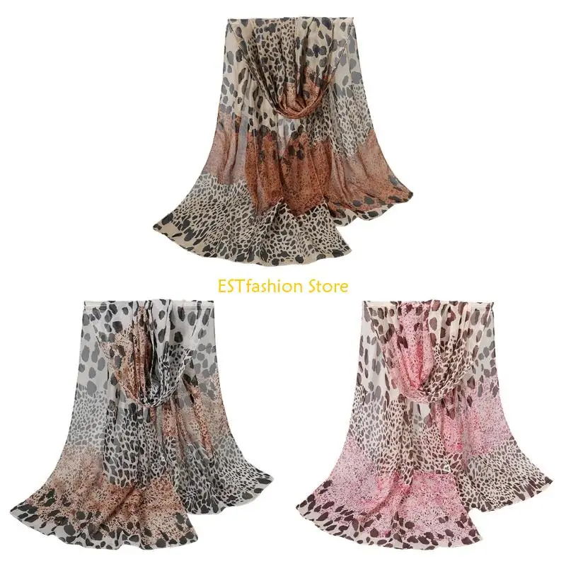 

Y5gc мягкий вуал леопардовый шаблон Шаль Солнце Защитный пляжный прикрытие для женщин для женщин