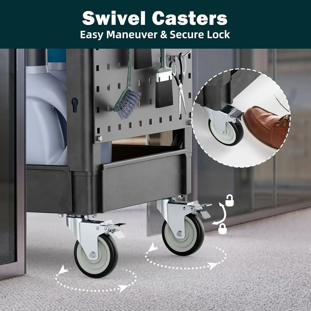 Sturdy 2-Tier Utility Cart with Hanging Board, 39x17, 550 lbs Capacity, Swivel Wheels, Ideal for Workshops and Garages