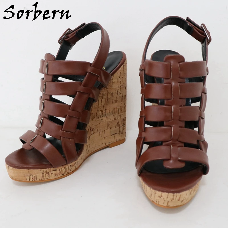 Sorbern Dark Brown Crok Wedge Sandals Unisex Styles Summer Shoes Custom 15Cm Heel 2Cm Platform Straps Slingback Multi Colors