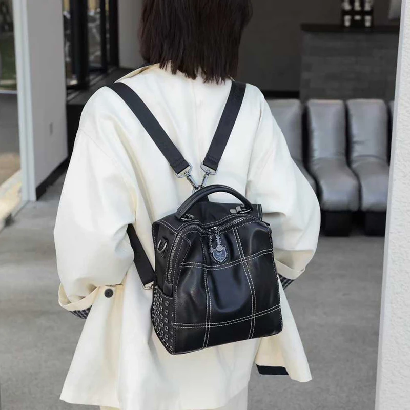 New Women's Backpack Fashion Glossy Soft Leather Multi-functional Women's Backpack Rivet Shoulder Ita Bag Pack Luxury Backpack