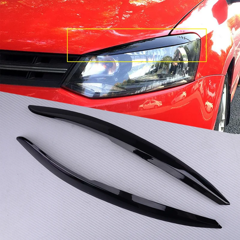 Fit For VW Accessories Polo Mk5 6R 2010 2011 2012 2013 2014 2015 2016 2017 Black Headlight Eyebrow Eyelid Cover Decorative Trim