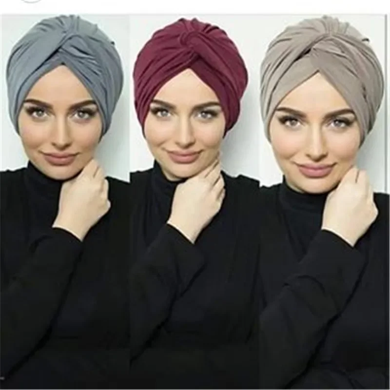 Soft Suede Twist Turban Caps for Women Muslim Headscarf Instand Hijab Bonnet Femme Musulman Head Wraps Islamic Underscarf