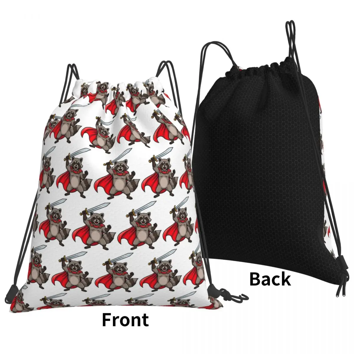Heroic Raccoon Sword Mascot Adventure Backpacks Fashion Drawstring Bags Storage Bag Book Bags for Travel School