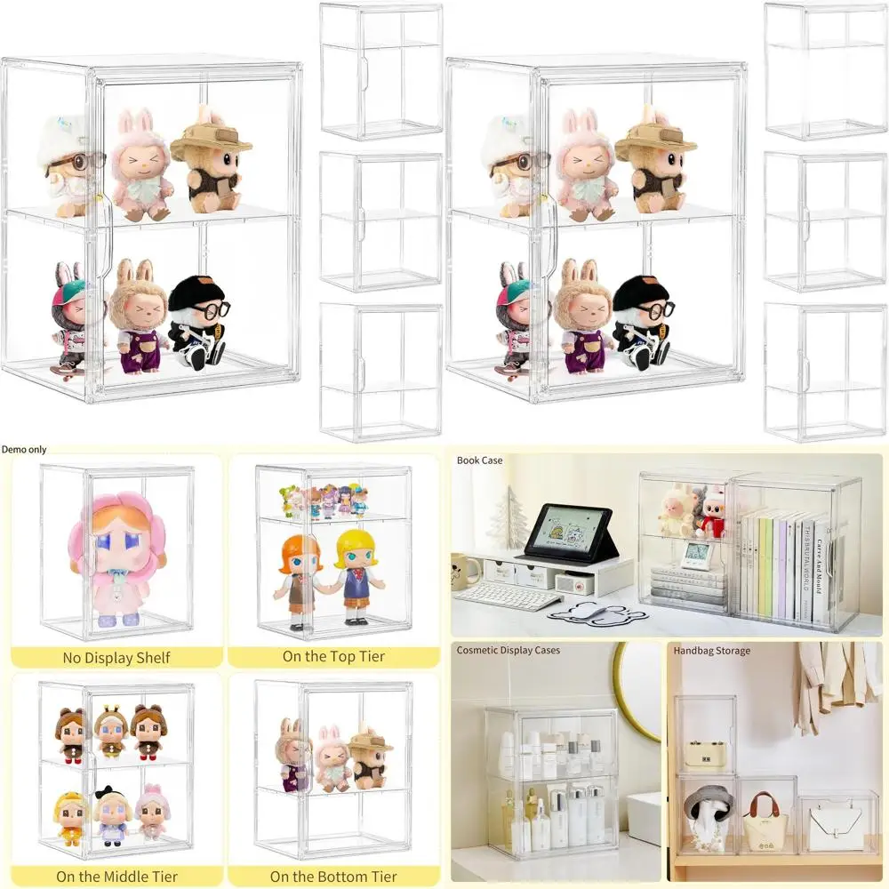 

Прозрачный акриловый двухуровневый витрина со съемными полками и штабелируемой магнитной крышкой для хранения предметов коллекционирования и косметики, 4 па