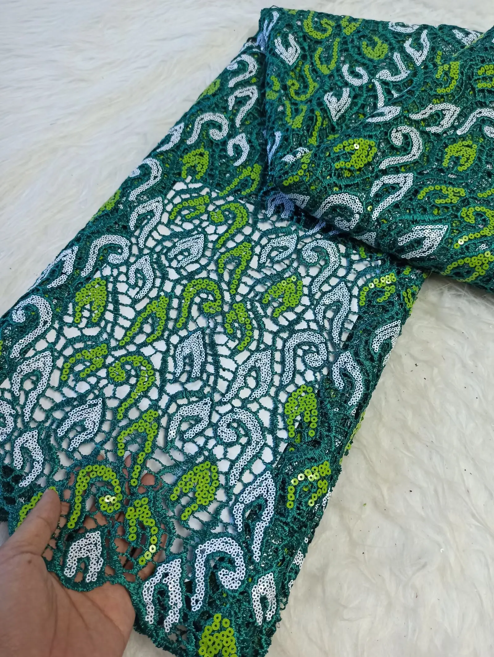 

2026 Latest Sequins African Cord Guipure Cotton Lace Fabric High Quality Nigerian Water Soluble Lace Fabric For Sewing Material