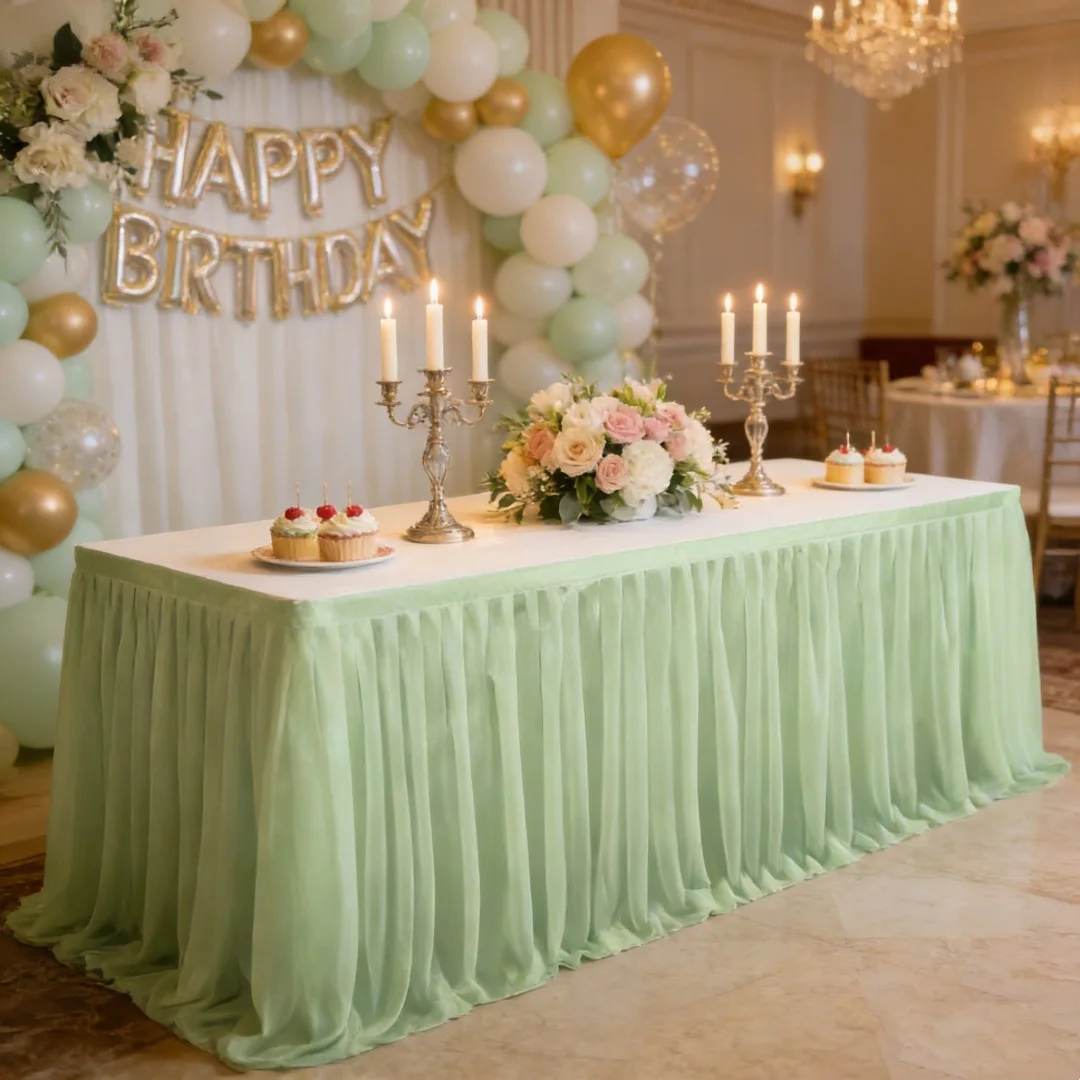 Table Skirt Chiffon Desk Skirt for Wedding Reusable Extra Long Tulle Tablecloth Table Skirts for Wedding decorations reception