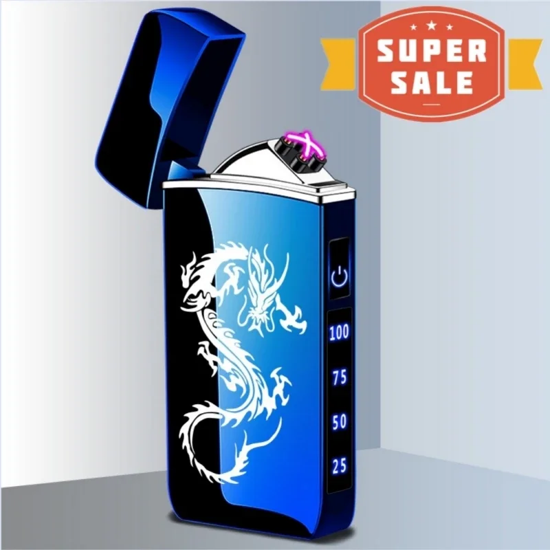 

Hot Electric Windproof Metal Lighter，Double Arc Flameless Plasma Rechargeable USB Lighter，LED Power Display Touch Sensor Lighter