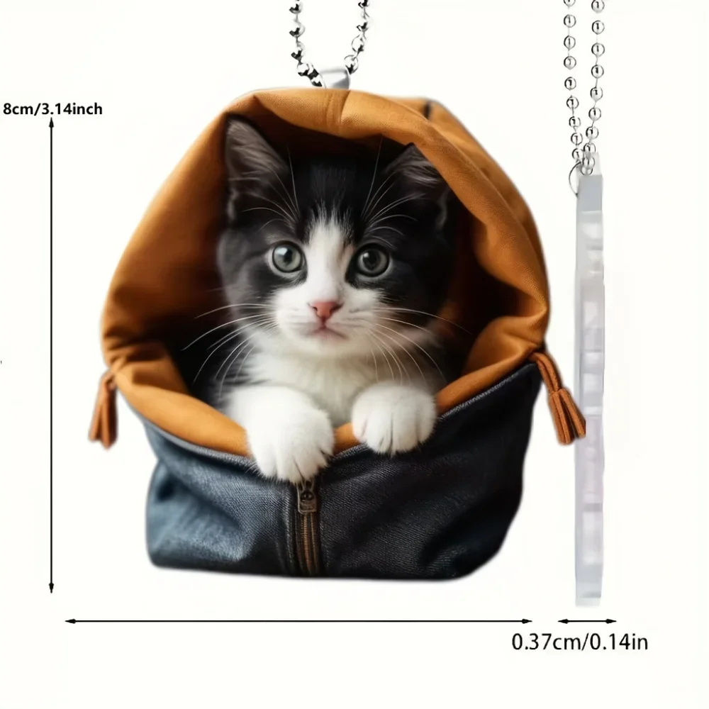2D Cute Cow Cat Pendant Chic Kitten in Bag Acrylic Keychain Car Versatile Charm for Car Mirror Backpacks Home Festive Gift view 5