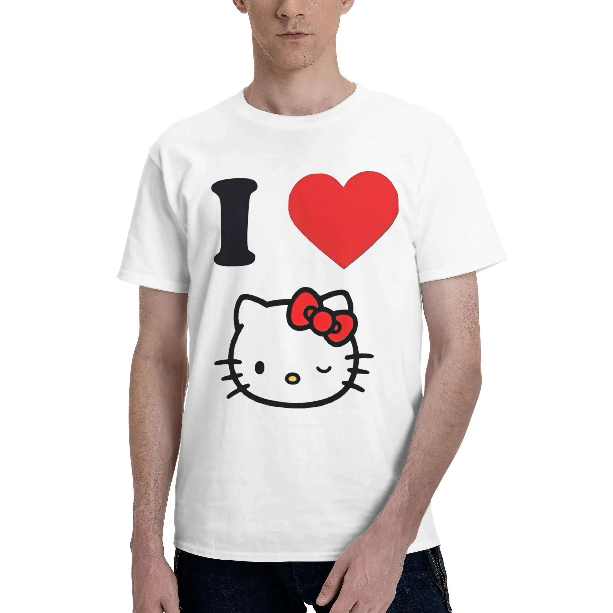 

Hello Kitty cat Printed T Shirts Men Women Pure Cotton Tee Shirt Clothing