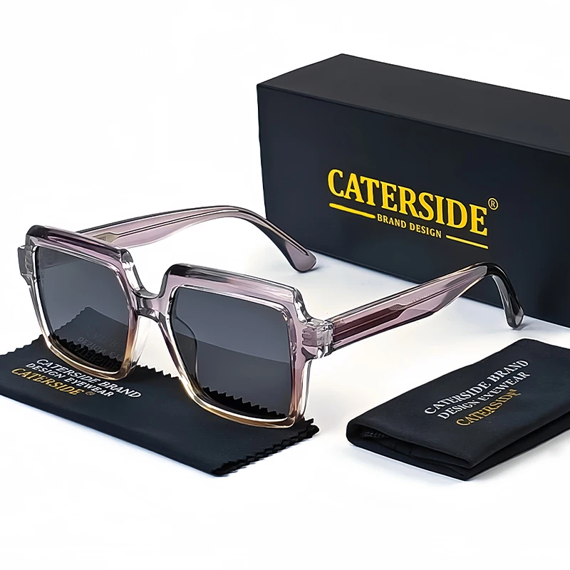 Caterside Retro Square Sunglasses Men Large Frame Propionic Acid Frame Punk Sun Glasses Women Party Travel High-Quality Eyewear